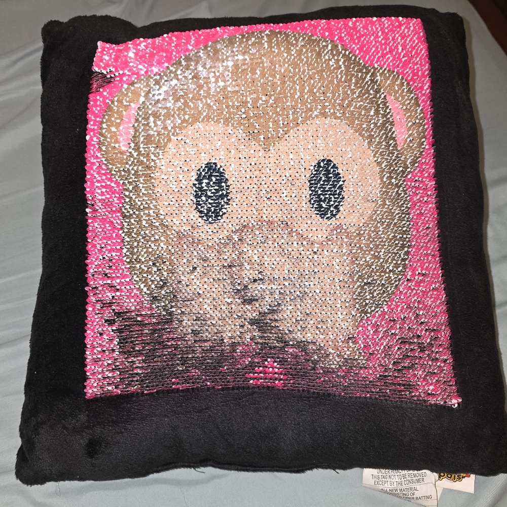 Sequin Monkey Emoji Pillow - Picture 2 of 3